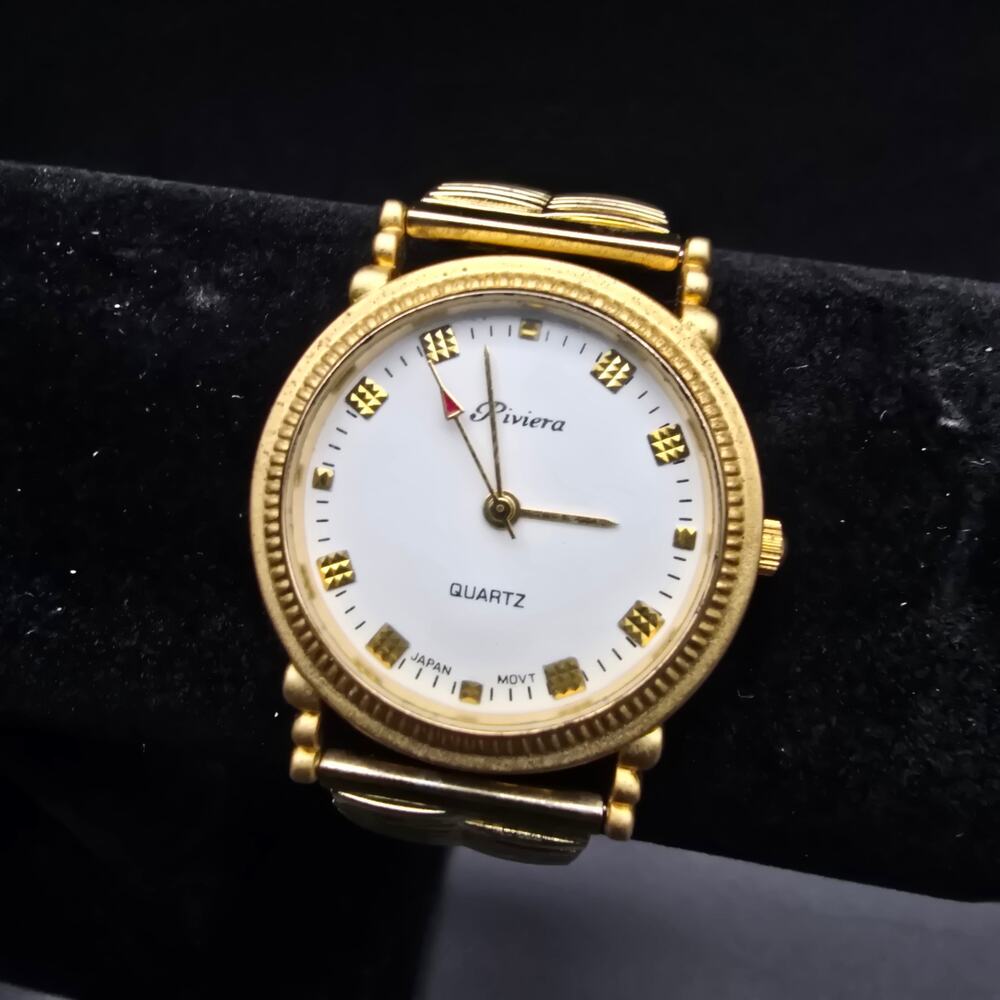 Women's Riviera Gold‎ Tone Wrist Watch Stretch Band WORKS